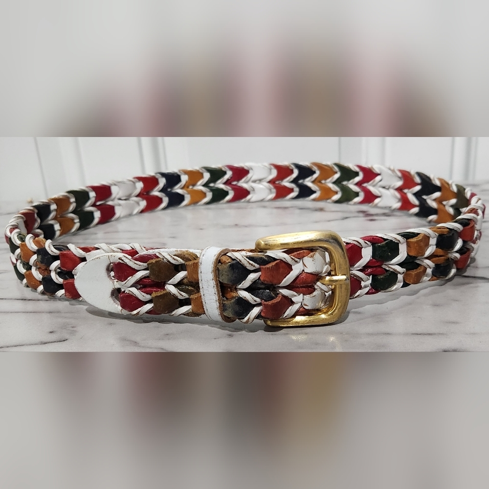 Women's colorful braided belt size Small genuine leather